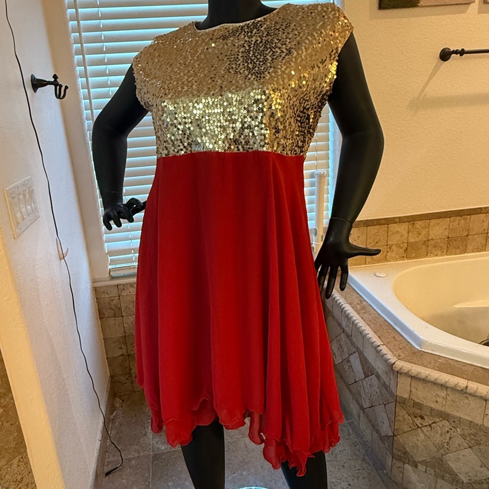 Rosegal Gold and Red Sequin Dress